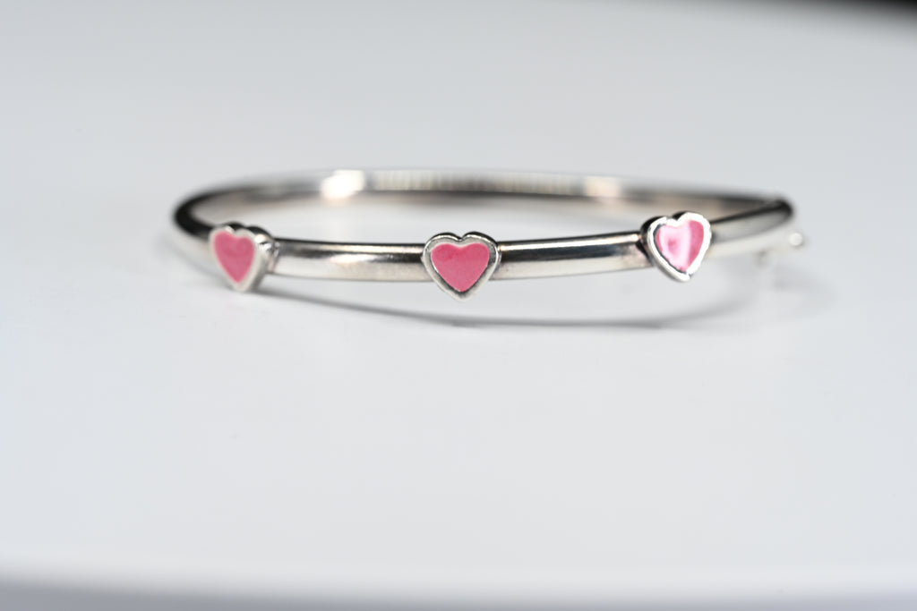Sterling Silver Pink Heart Bracelet