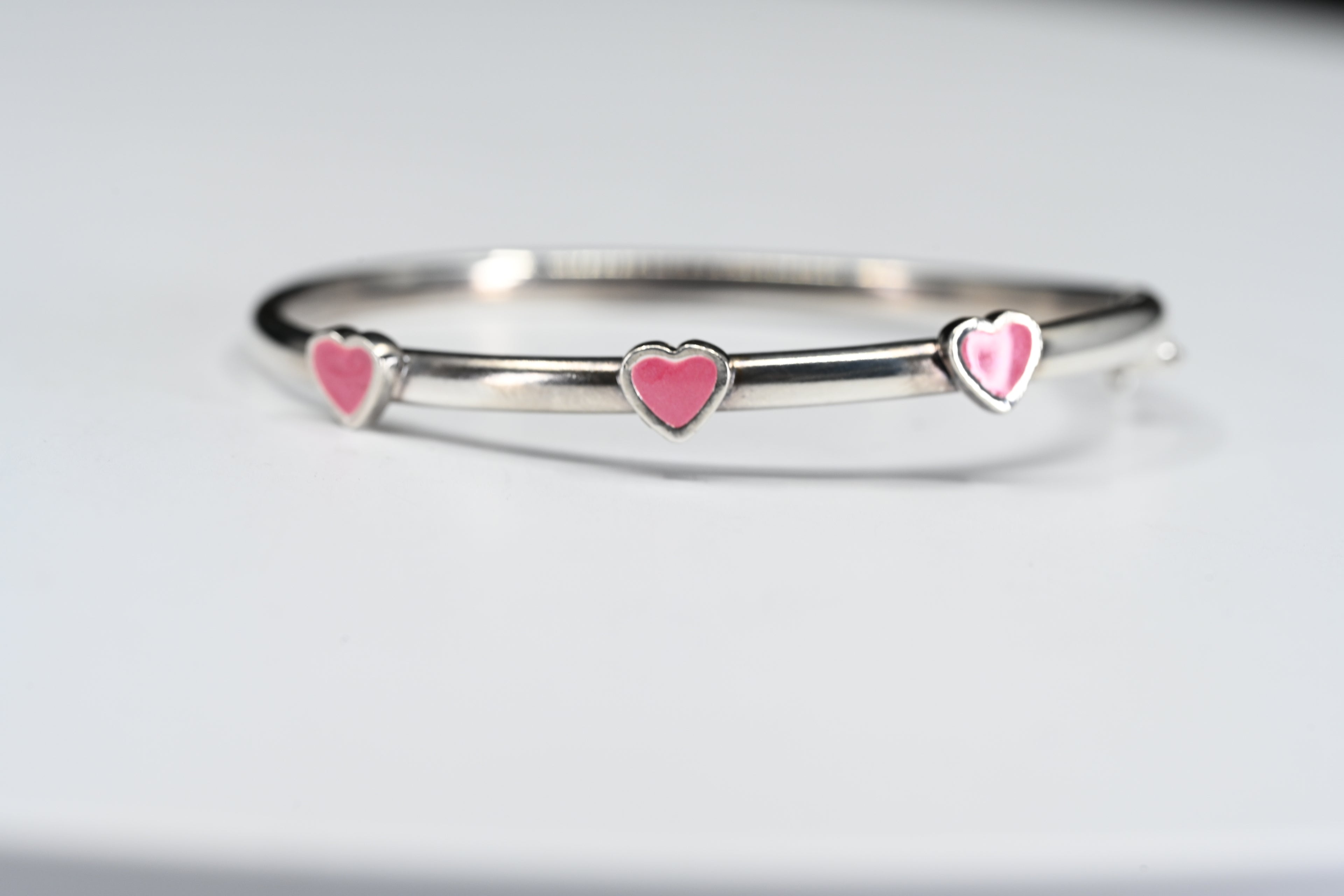 Sterling Silver Pink Heart Bracelet