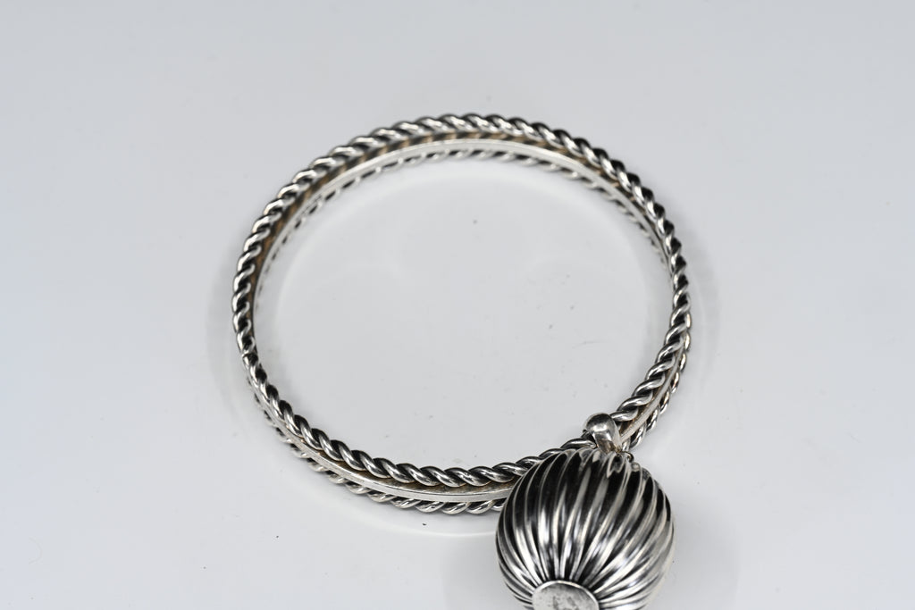 Sterling Silver Rope Bangle With Round Charm Bracelet