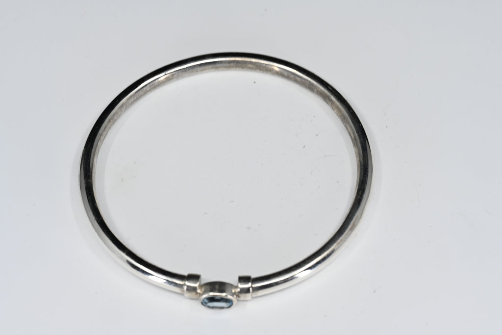 Sterling Silver Oval Light Blue Stone Bangle Bracelet