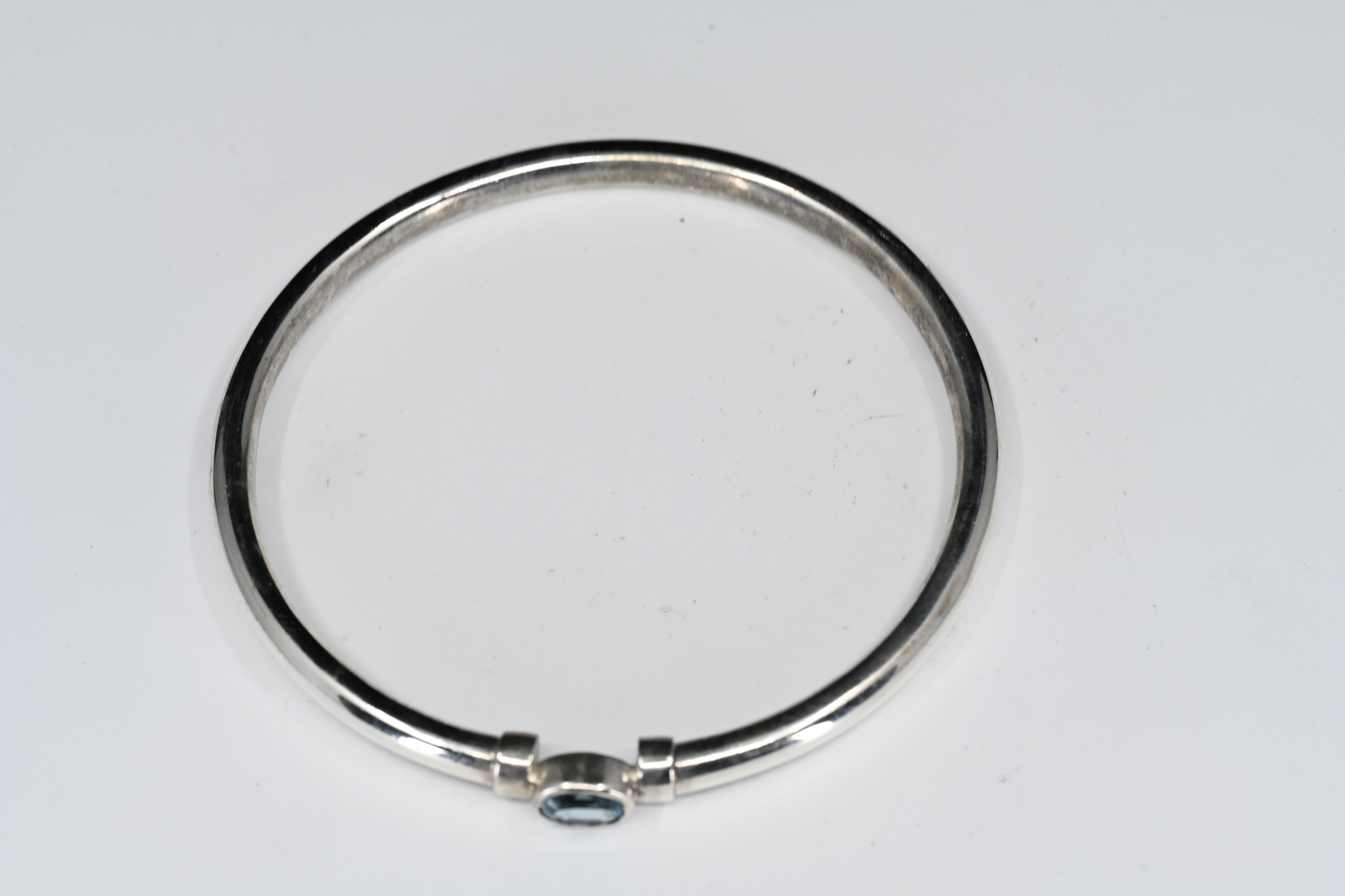 Sterling Silver Oval Light Blue Stone Bangle Bracelet