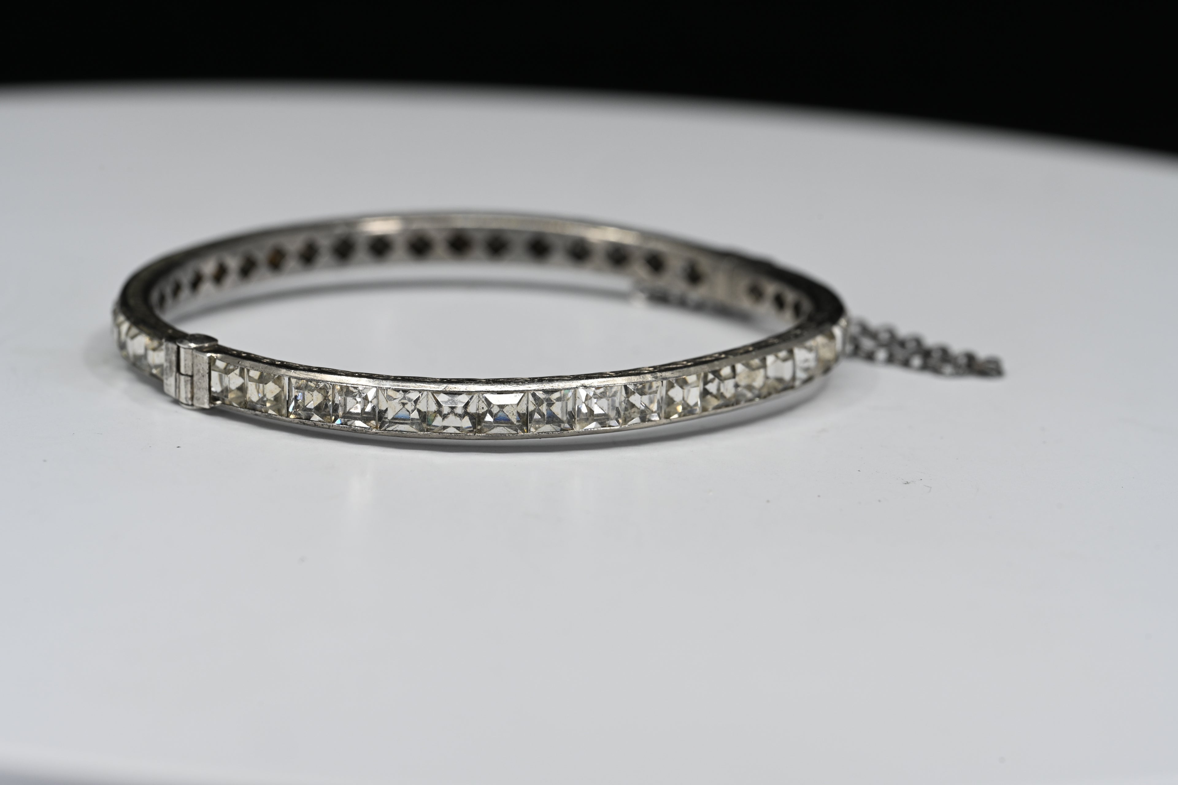 Sterling Silver Colorless Cubic Zirconia Hinged Bracelet
