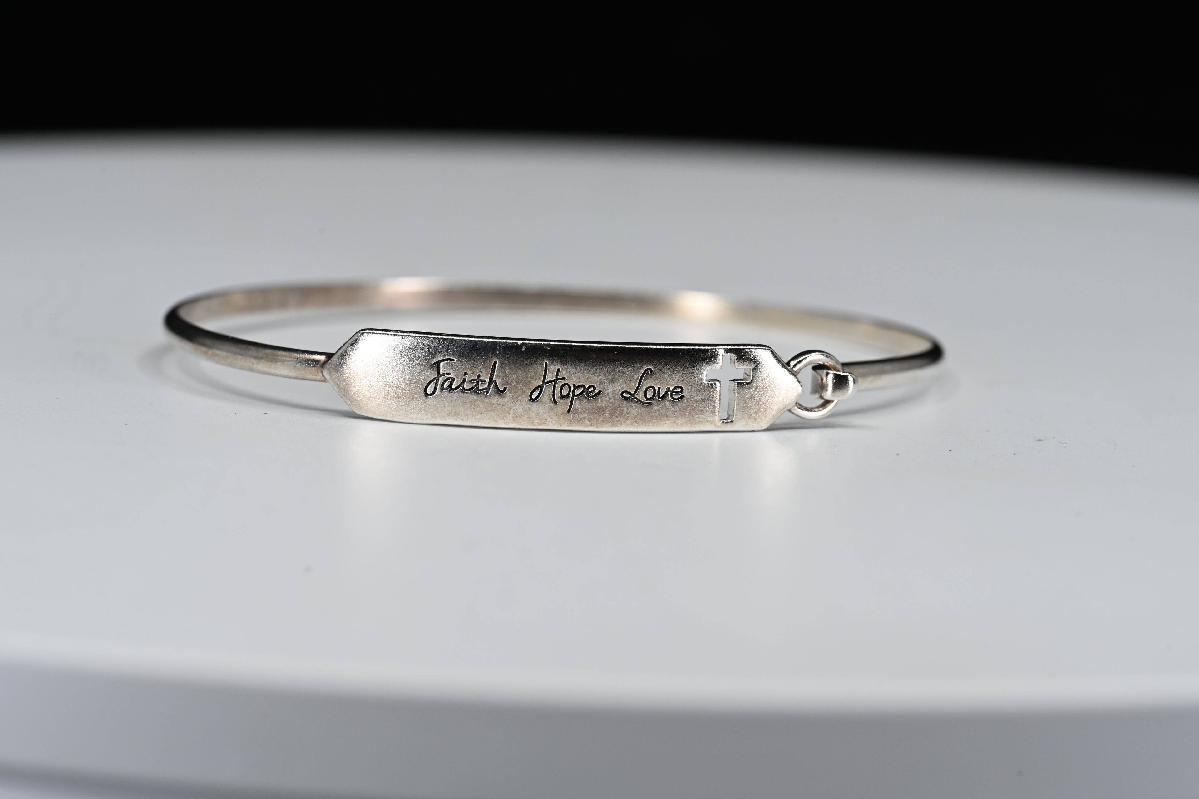 Sterling Silver "Faith Hope Love" Hinged Bracelet