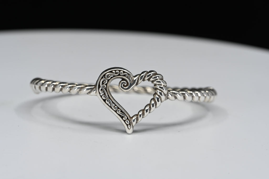 Sterling Silver Heart Hinged Bangle