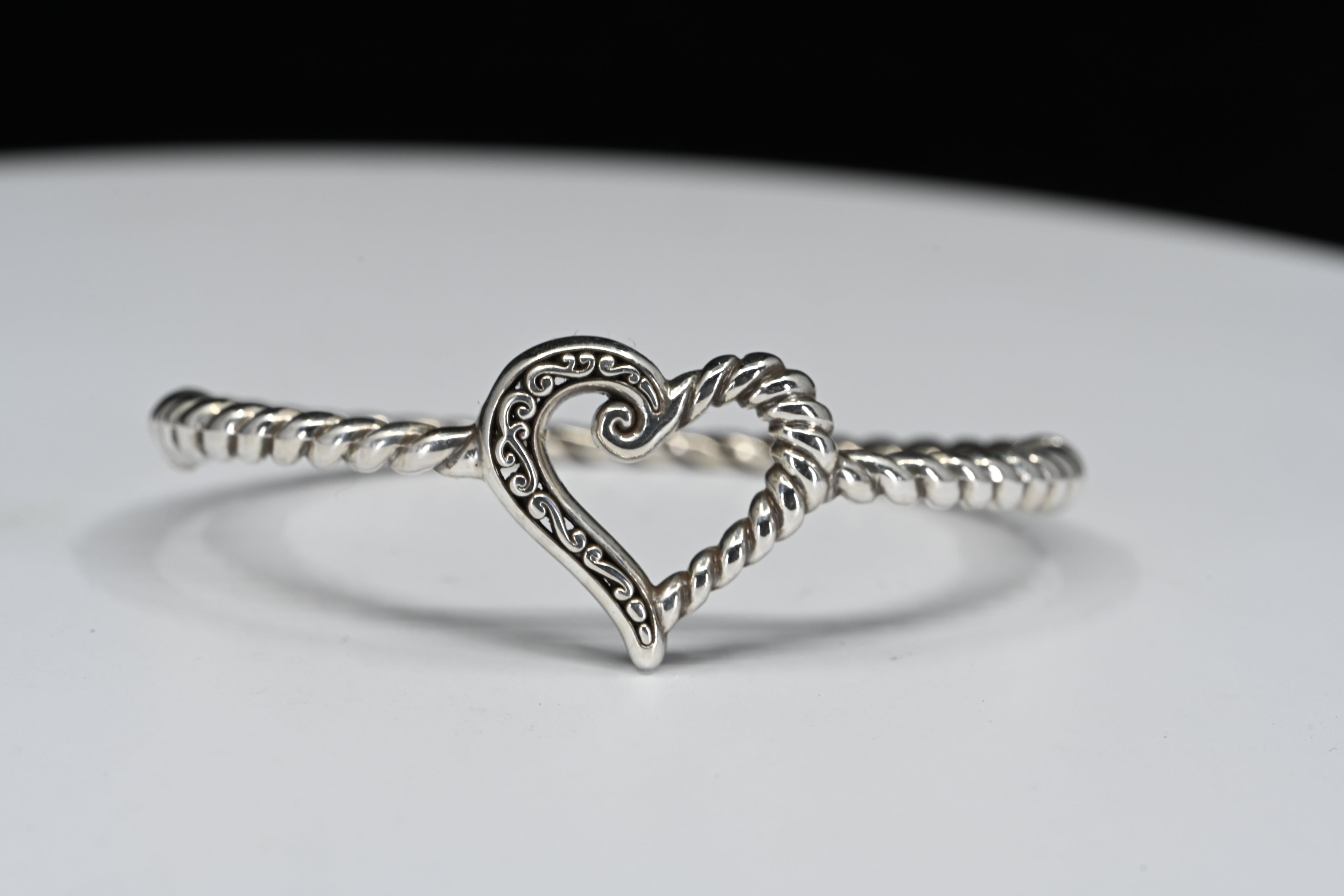 Sterling Silver Heart Hinged Bangle