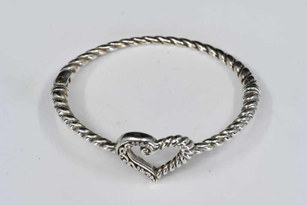 Sterling Silver Heart Hinged Bangle