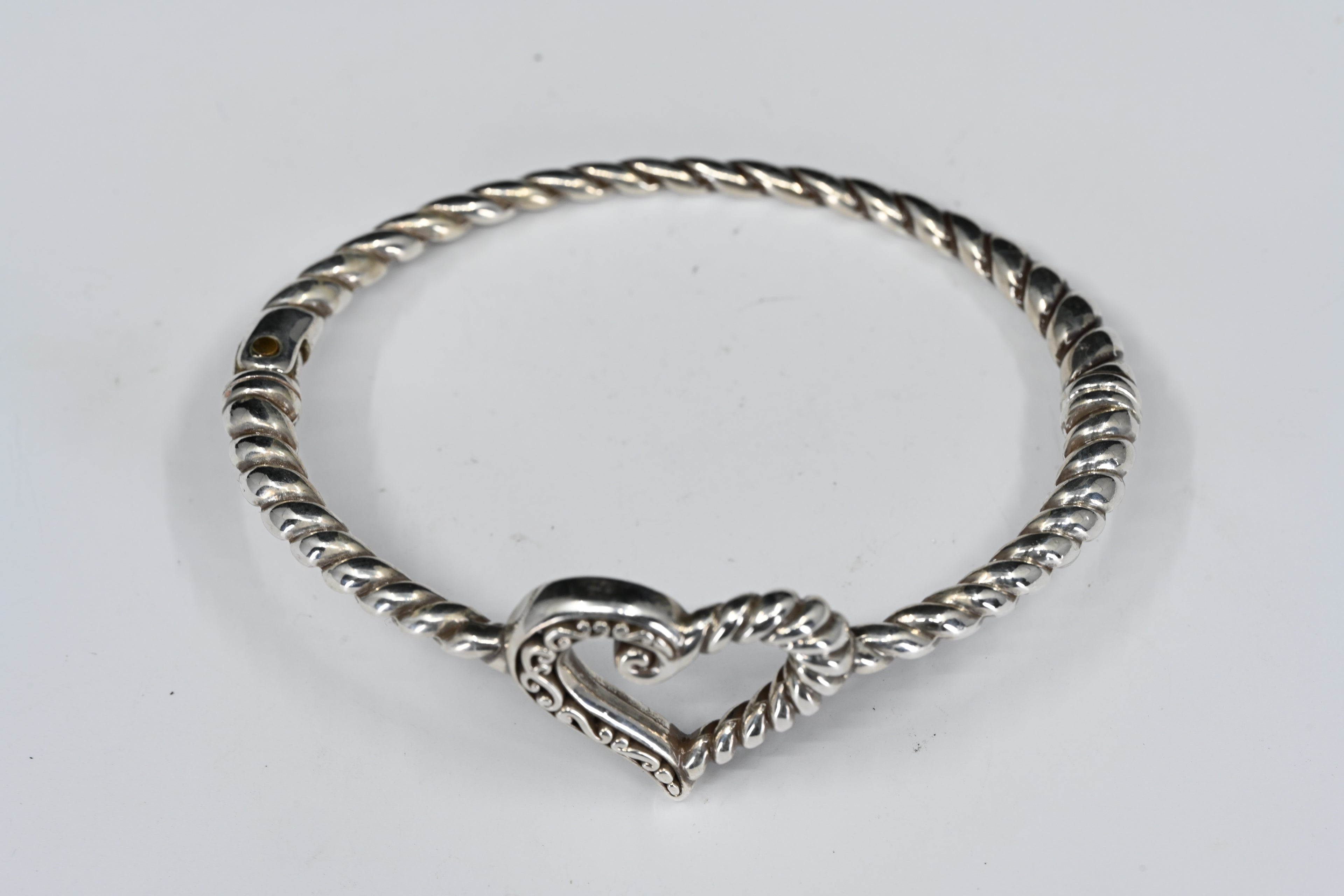 Sterling Silver Heart Hinged Bangle