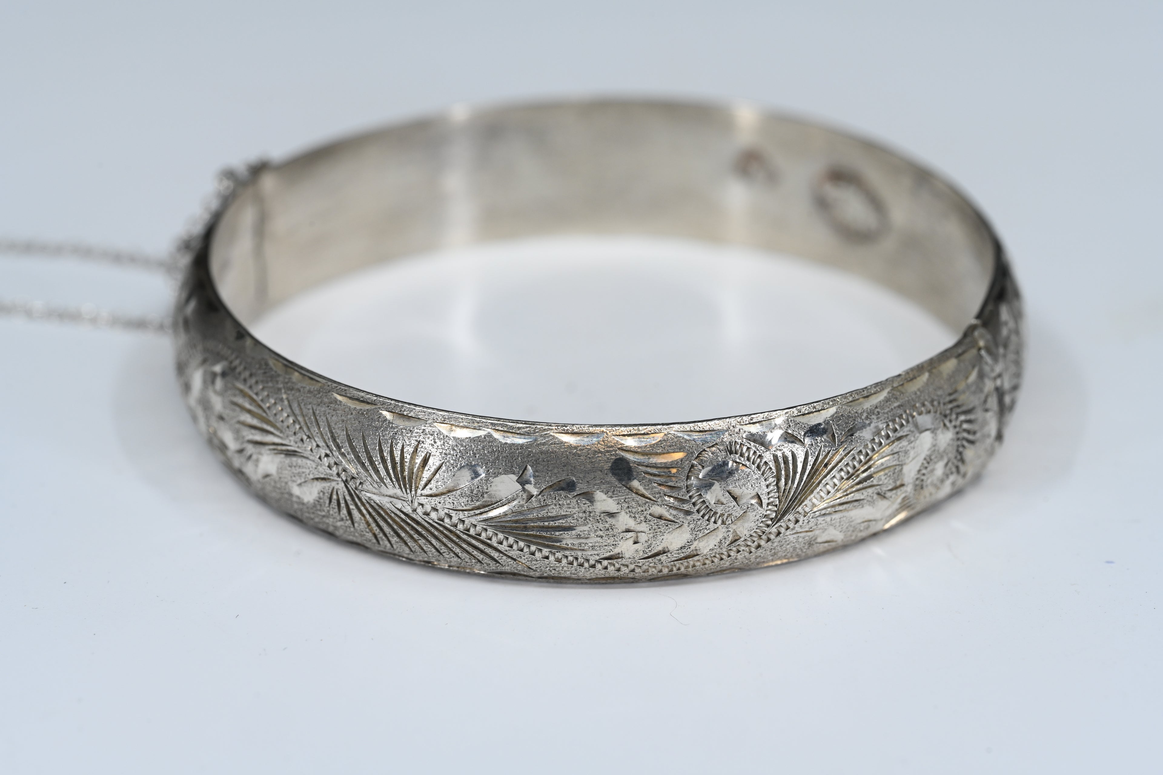Sterling Silver Floral Hinged Bangle