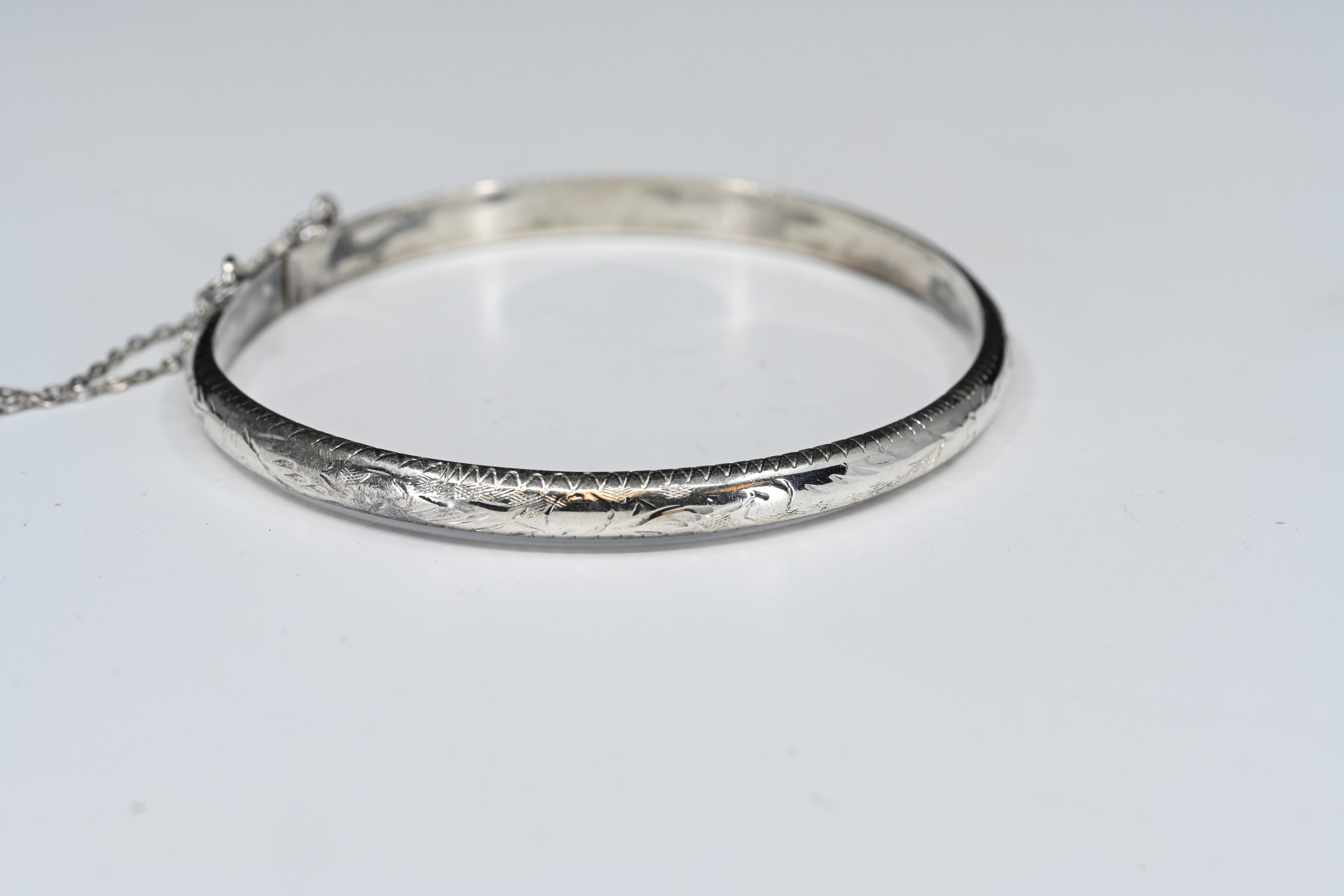 Engraved Sterling Silver Hinged Cuff Bracelet