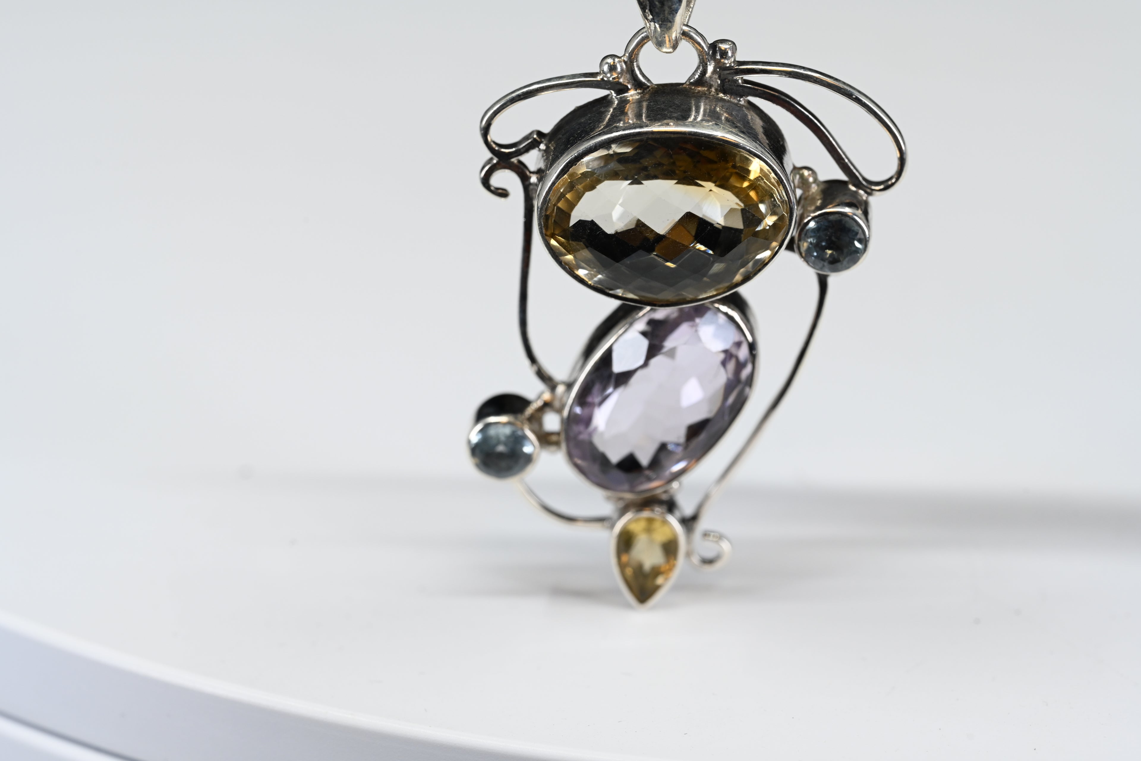 Sterling Silver Oval, Round, Pear Shaped  Multiple Colored Stone Pendant
