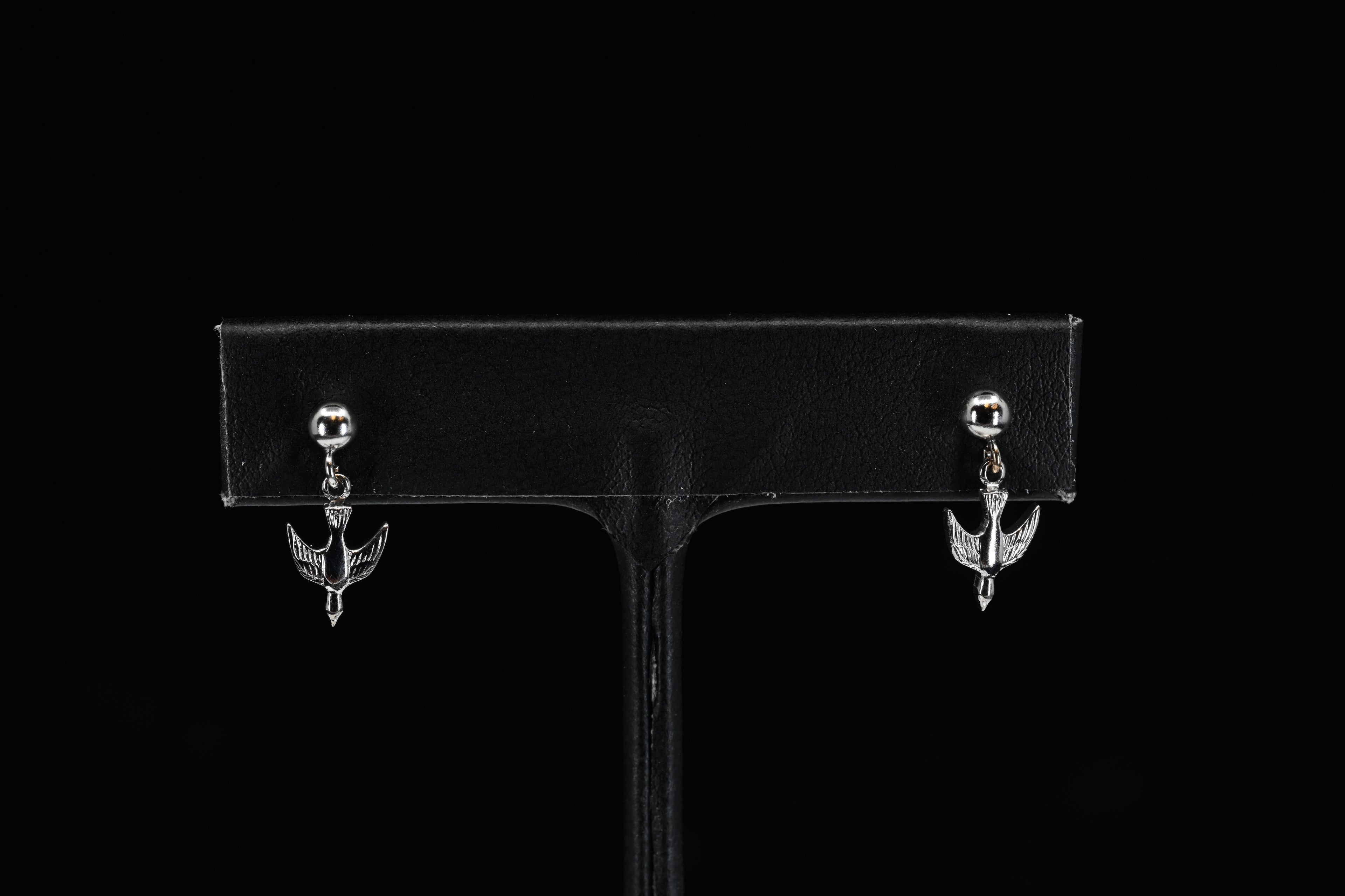 Sterling Silver Bird Dangle Stud Earrings