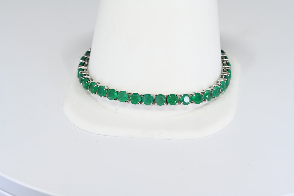 Sterling Silver Round Green Stone Tennis Bracelet
