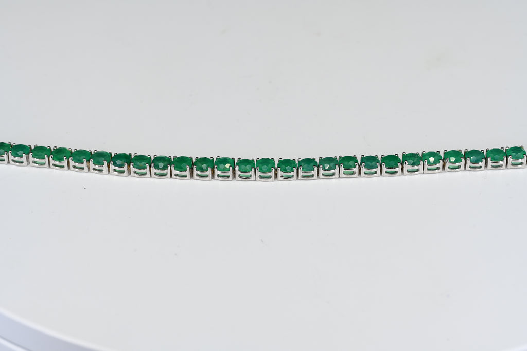 Sterling Silver Round Green Stone Tennis Bracelet