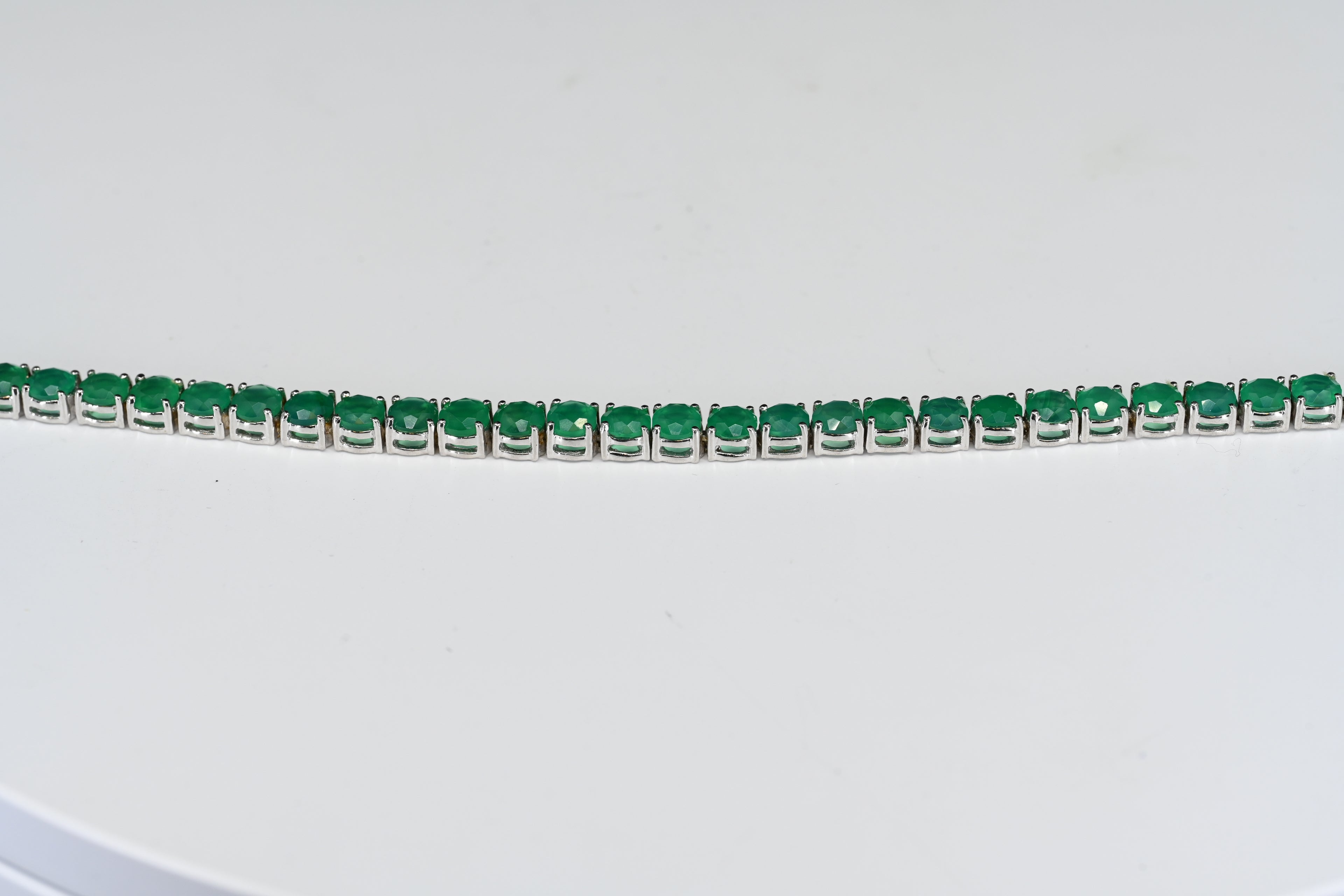 Sterling Silver Round Green Stone Tennis Bracelet