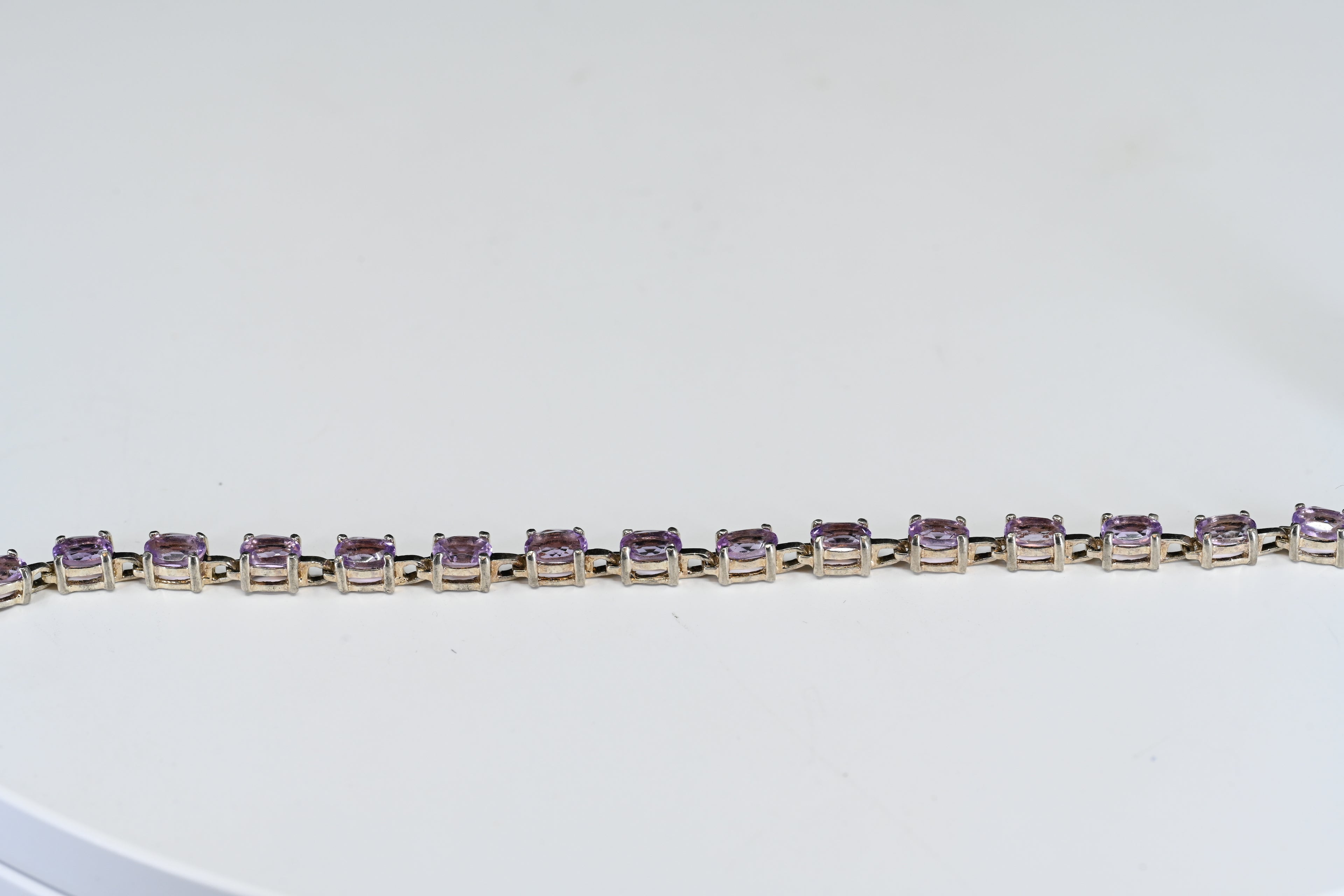Sterling Silver Oval  Light Purple Stone Bracelet