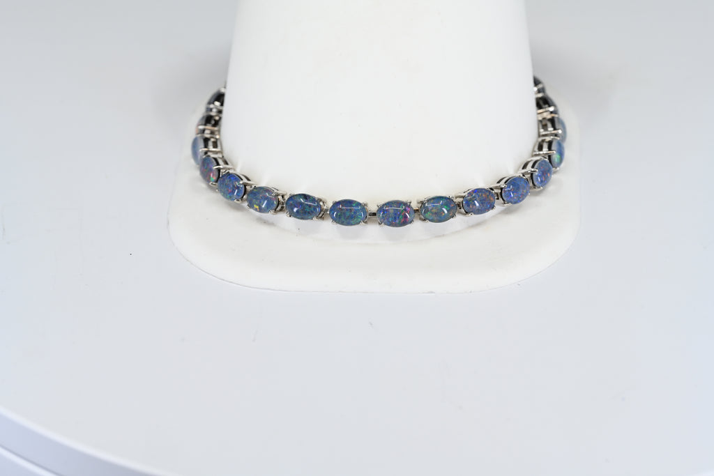Sterling Silver Oval  Opal Triple Bracelet