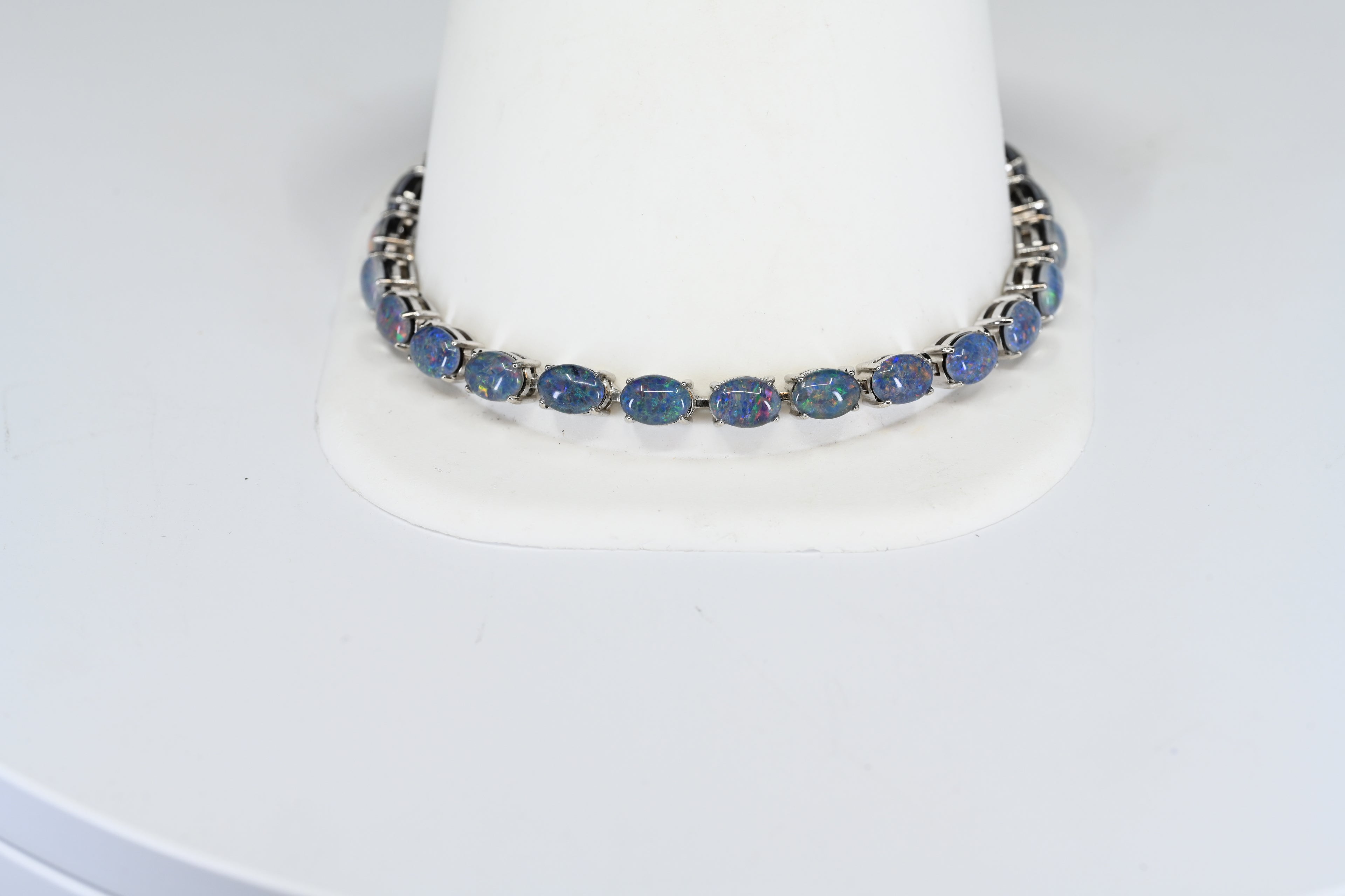 Sterling Silver Oval  Opal Triple Bracelet