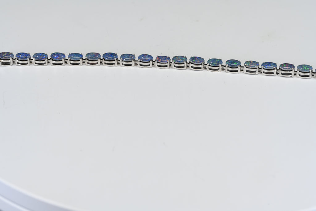 Sterling Silver Oval  Opal Triple Bracelet
