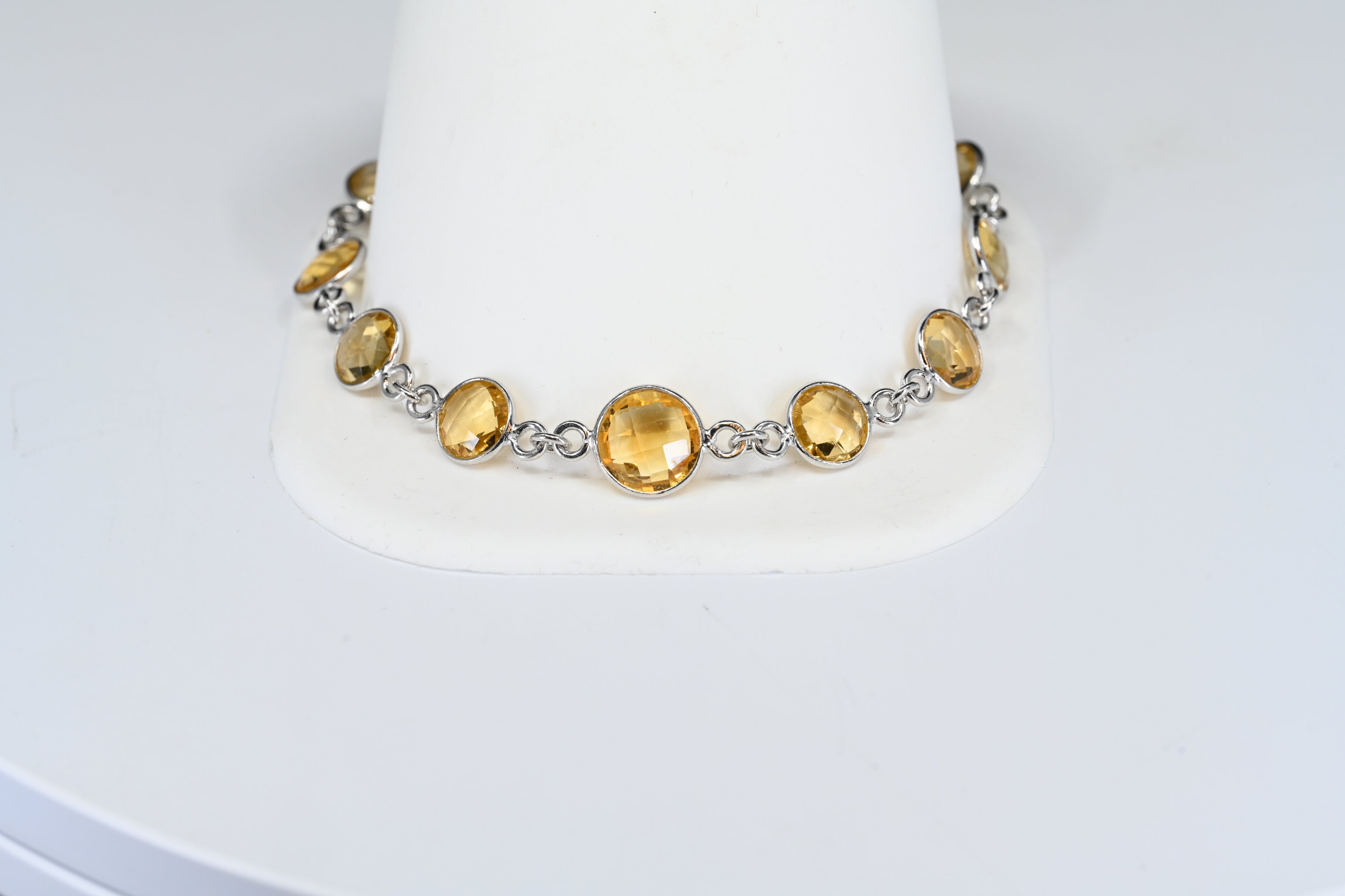 Sterling Silver Round Yellow Checkered  Stone  Bracelet