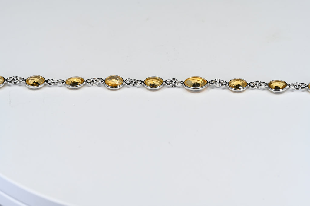 Sterling Silver Round Yellow Checkered  Stone  Bracelet