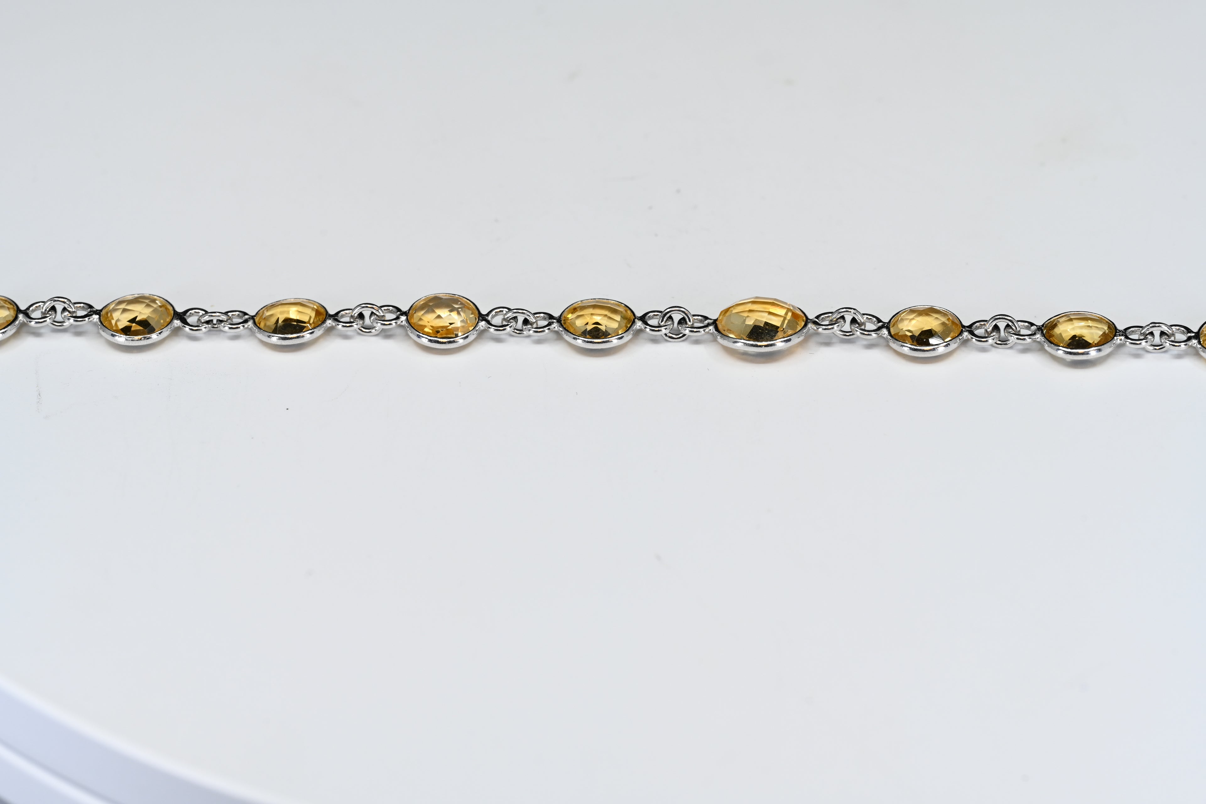 Sterling Silver Round Yellow Checkered  Stone  Bracelet