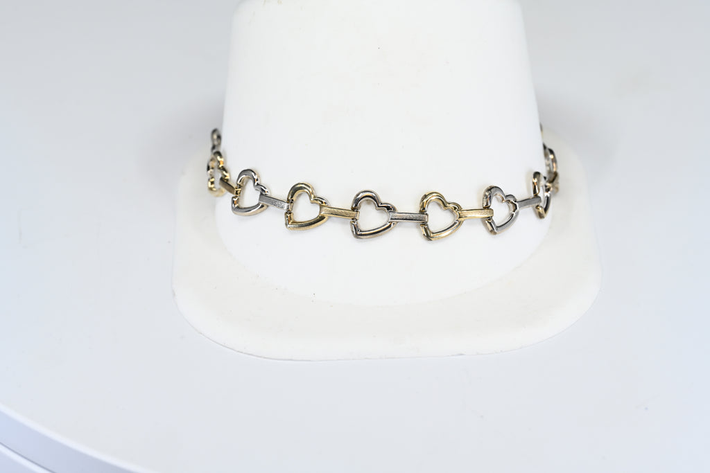 Sterling Silver Two-Tone Heart Link Bracelet