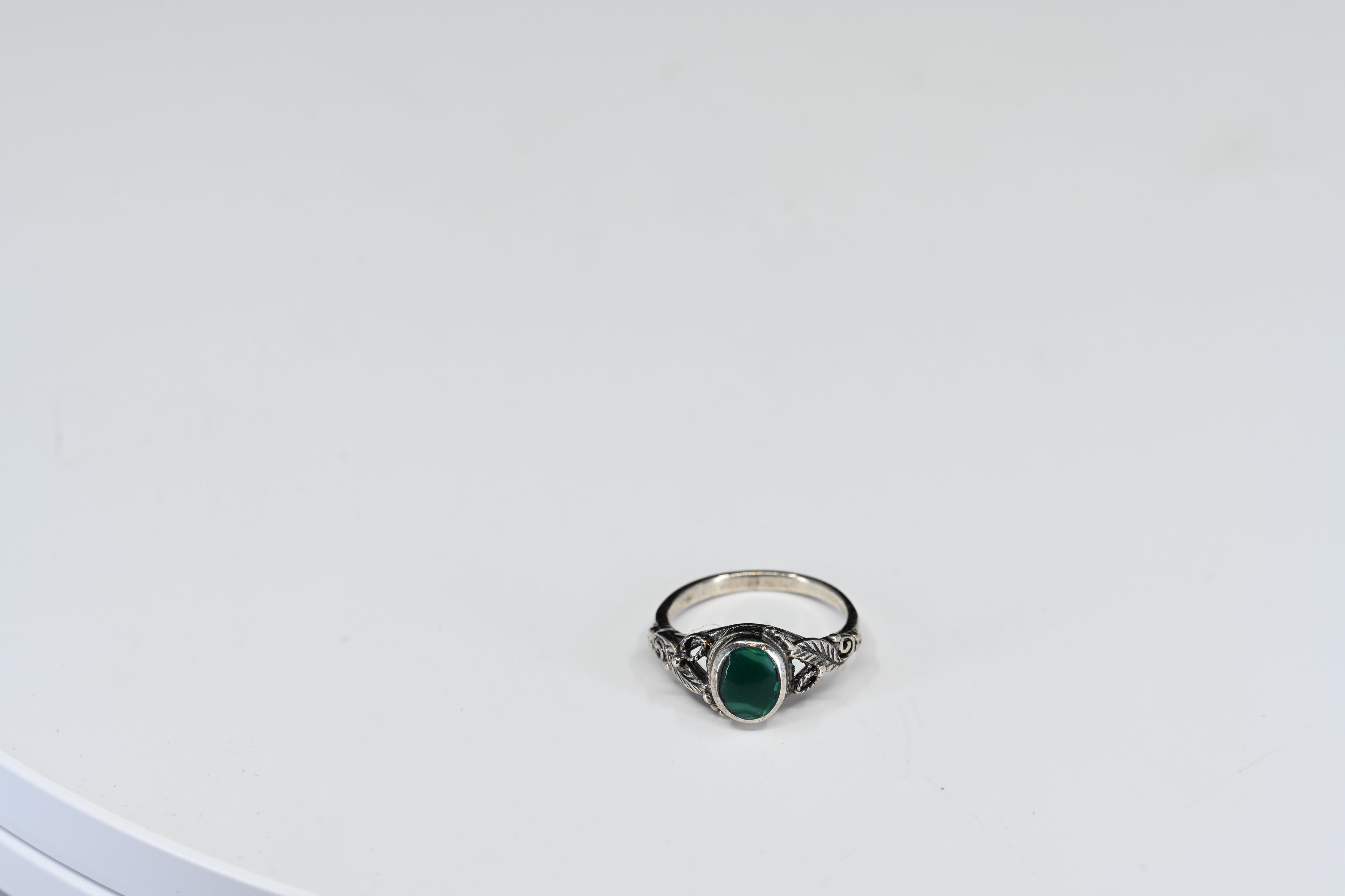 Sterling Silver Green Oval Stone Solitaire Ring