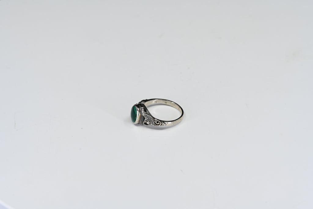 Sterling Silver Green Oval Stone Solitaire Ring