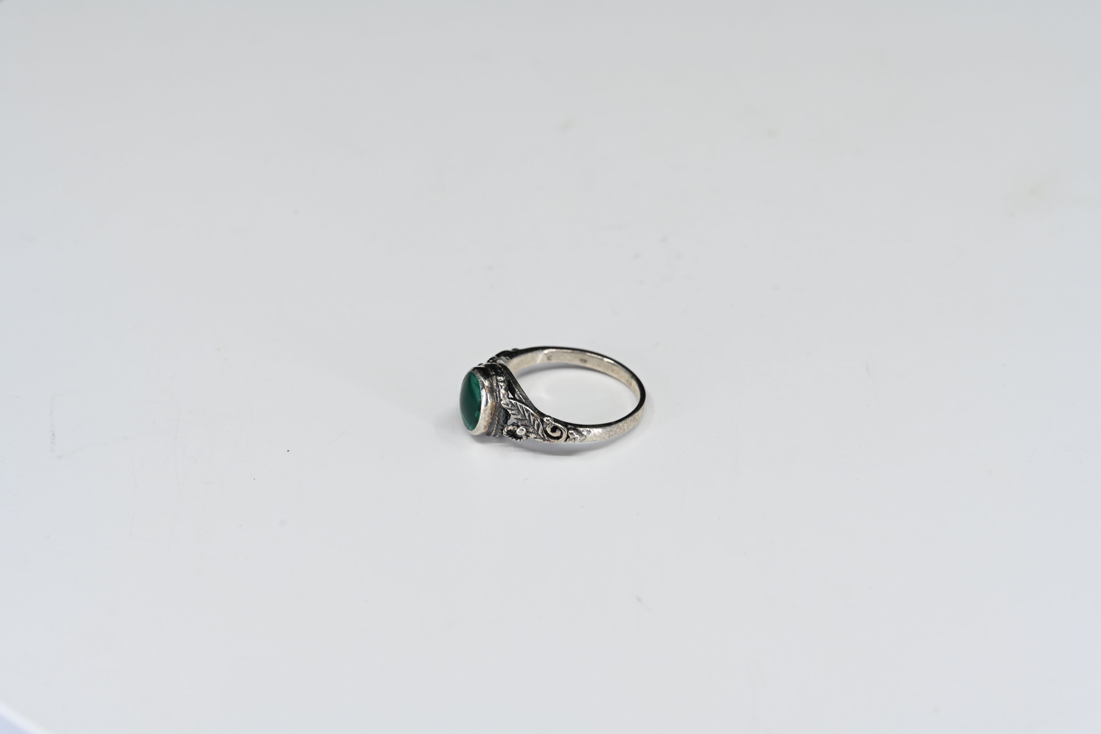 Sterling Silver Green Oval Stone Solitaire Ring