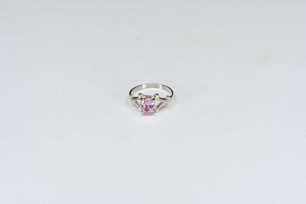 Sterling Silver Pink Oval Stone Solitaire Ring