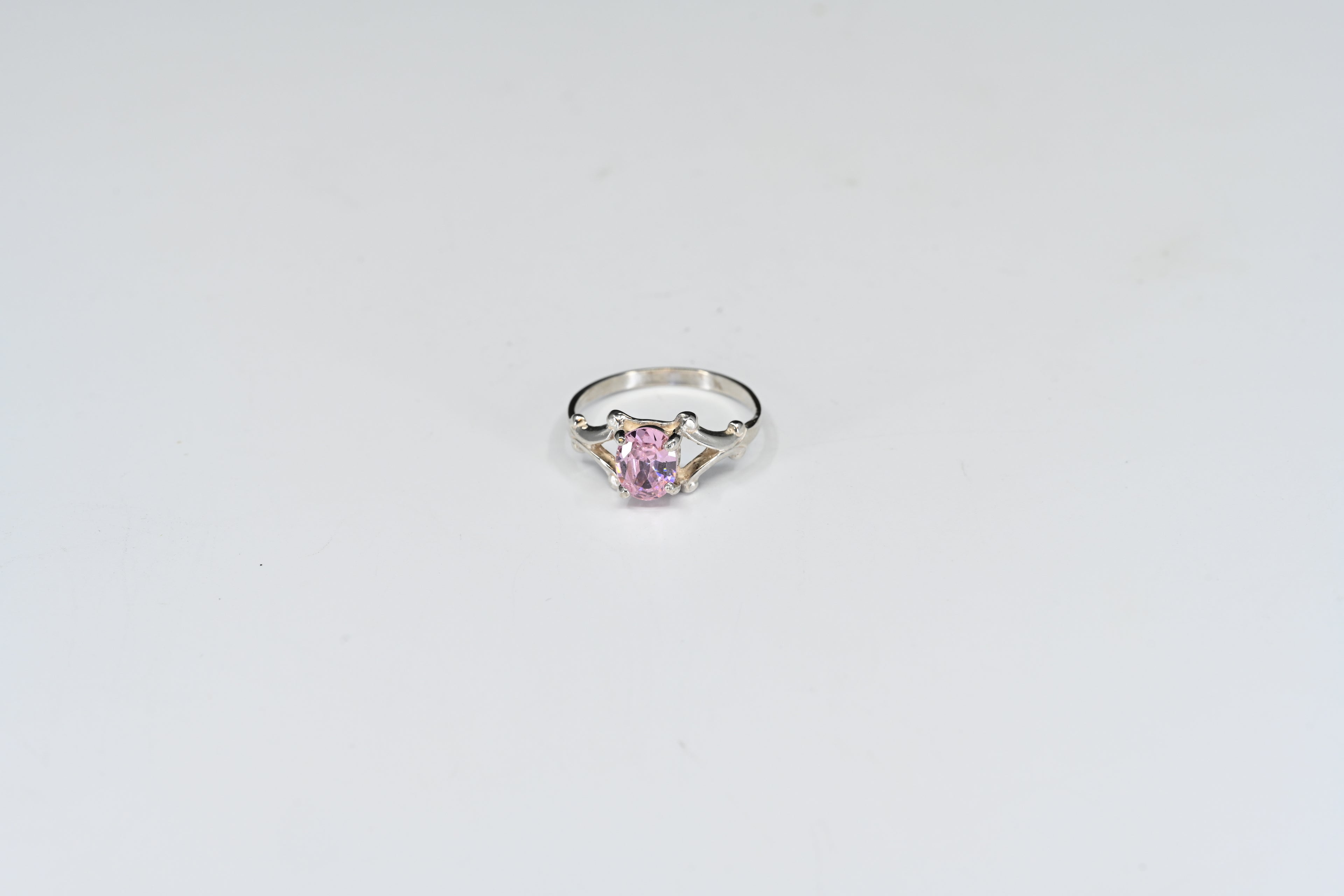 Sterling Silver Pink Oval Stone Solitaire Ring