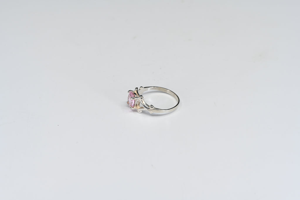 Sterling Silver Pink Oval Stone Solitaire Ring