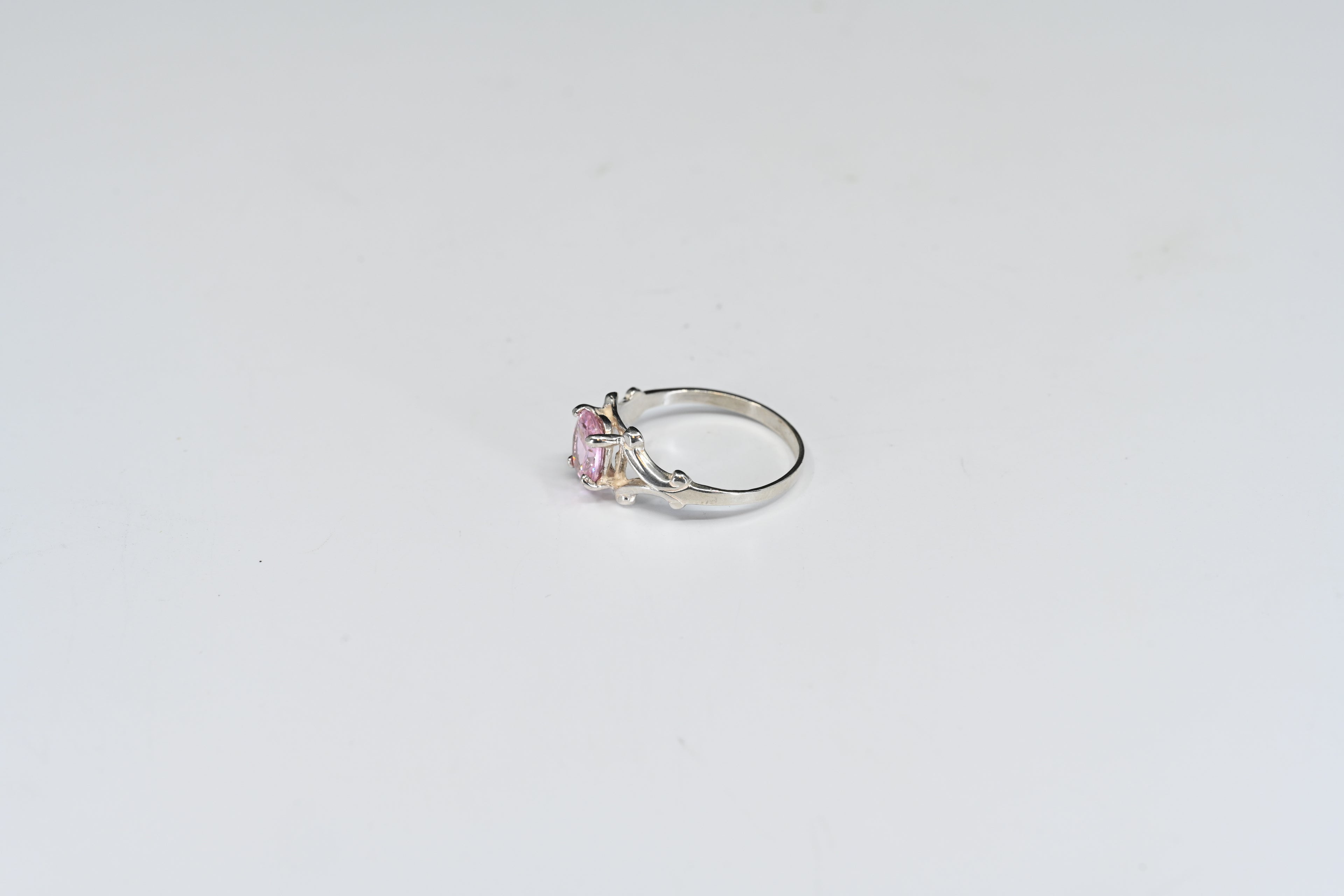 Sterling Silver Pink Oval Stone Solitaire Ring