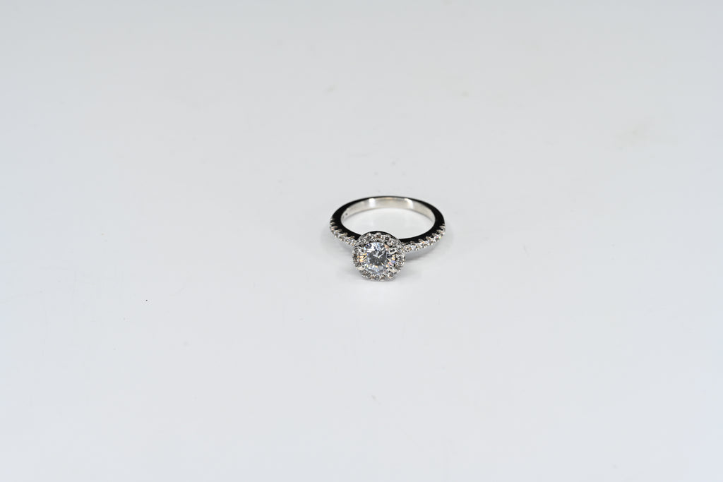Sterling Silver Round Colorless Stones With Halo And Down The Sides Ring
