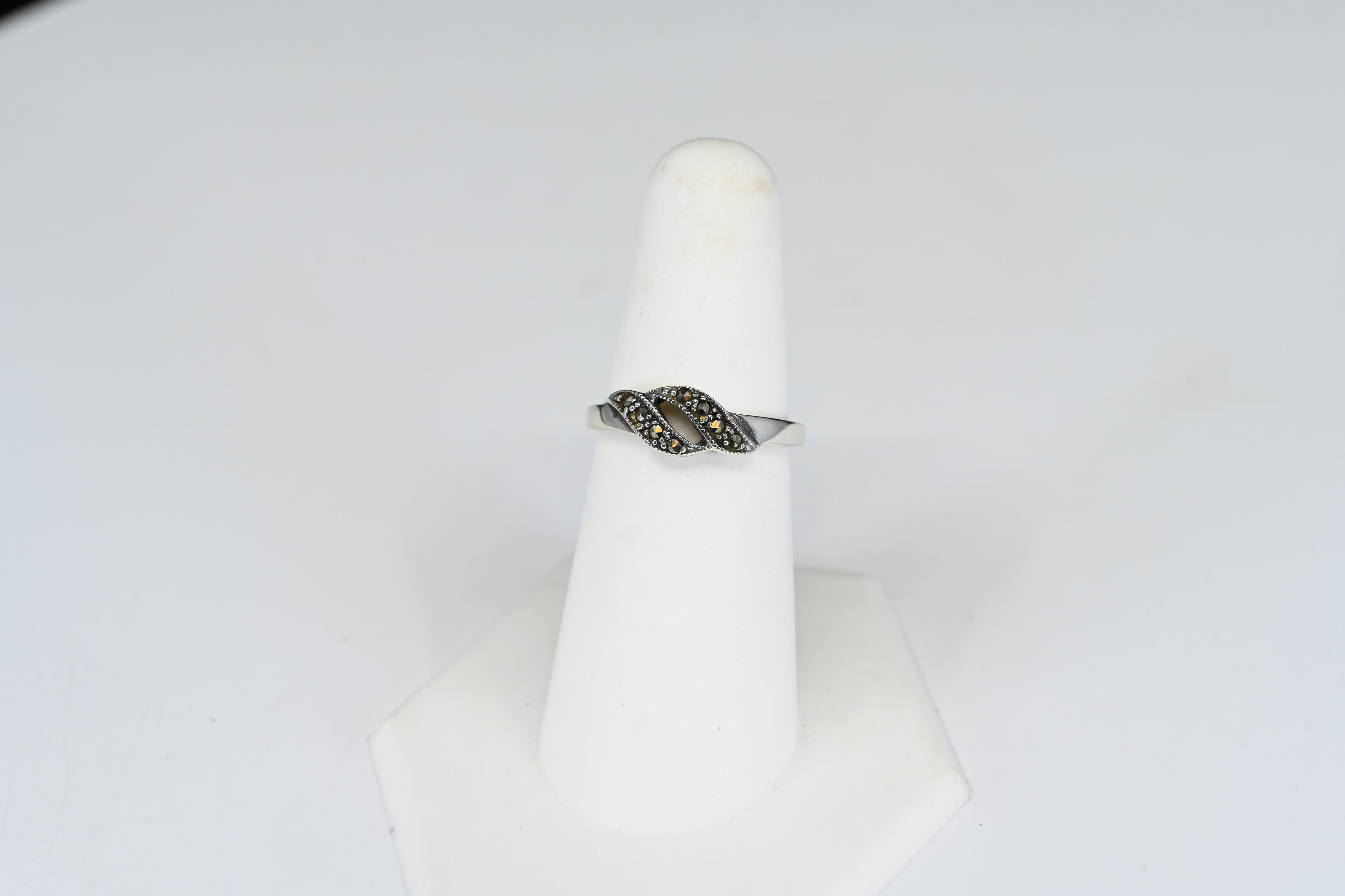 Sterling Silver Round Rhinestone Crossover Ring