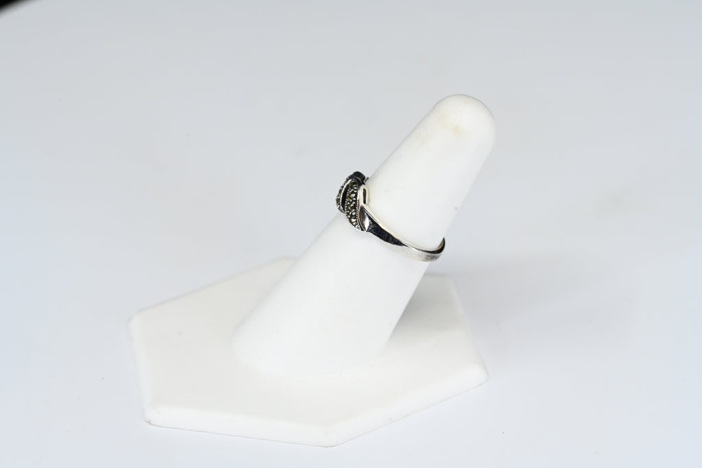 Sterling Silver Round Rhinestone Crossover Ring