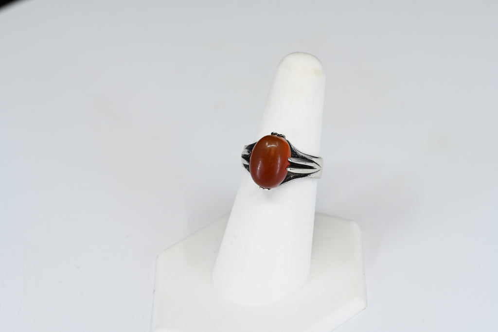 Sterling silver Orange Oval Stone Solitaire Ring