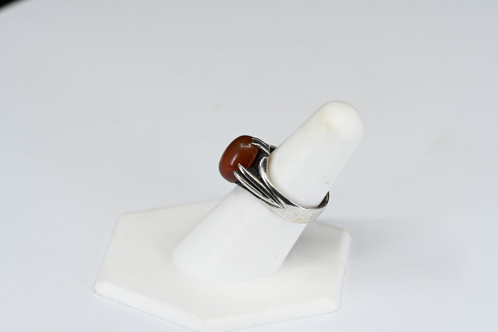 Sterling silver Orange Oval Stone Solitaire Ring