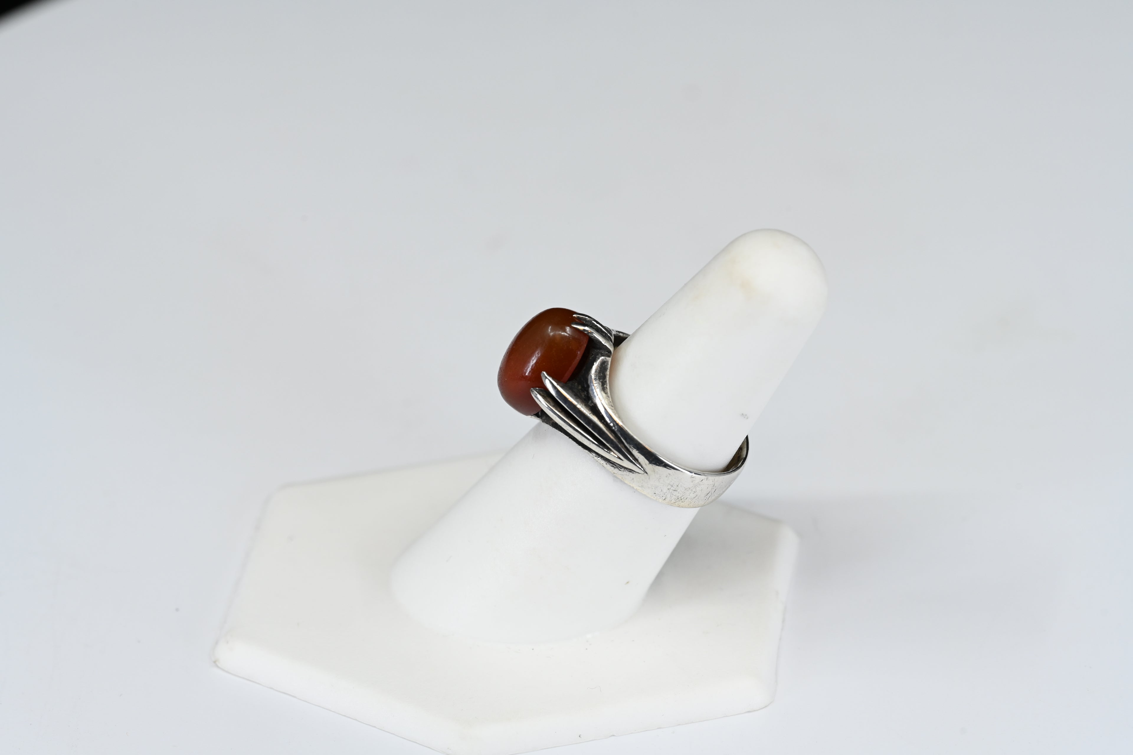 Sterling silver Orange Oval Stone Solitaire Ring