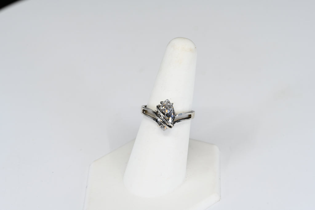 Sterling Silver Marquise Cut Colorless Stone Solitaire Ring