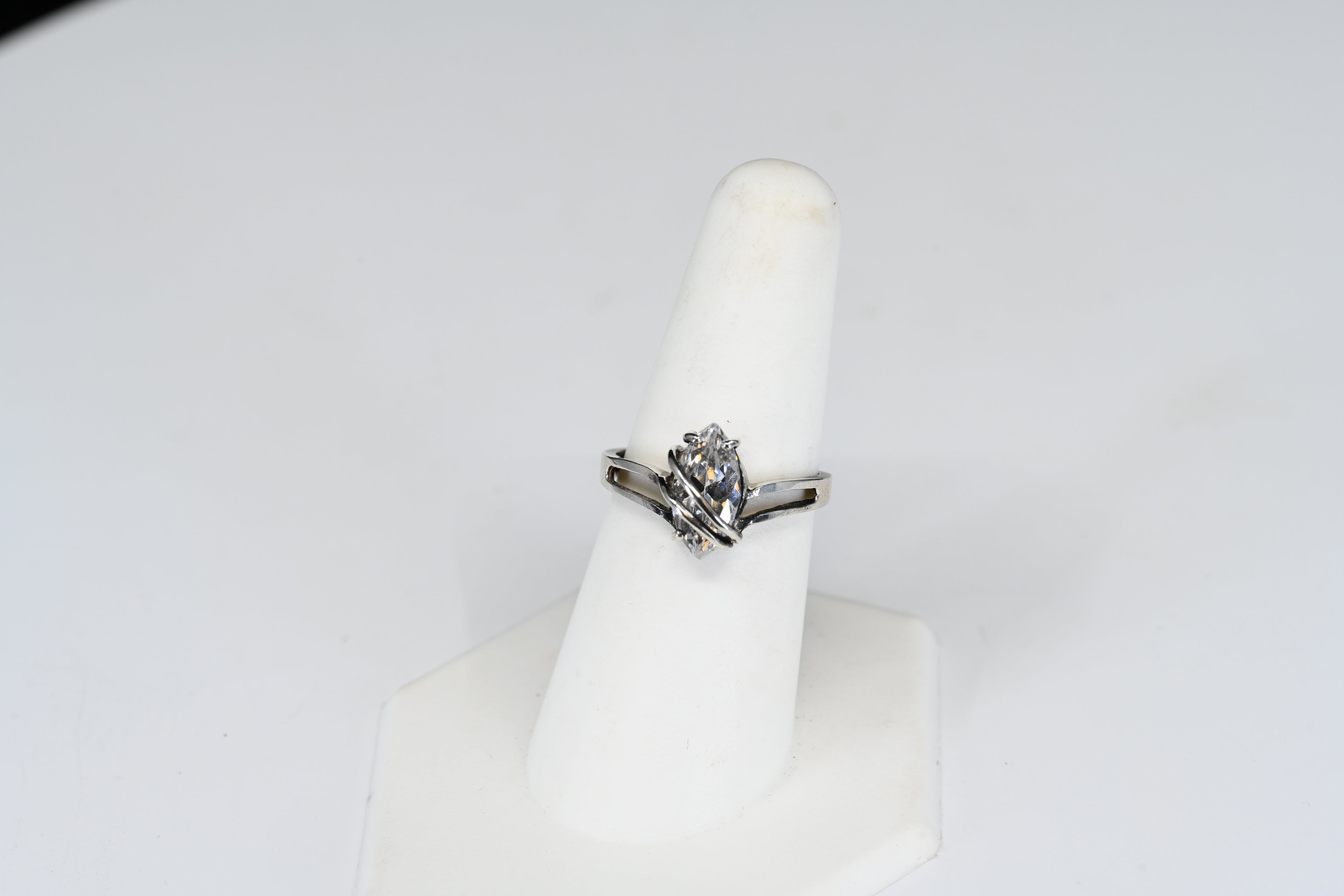 Sterling Silver Marquise Cut Colorless Stone Solitaire Ring