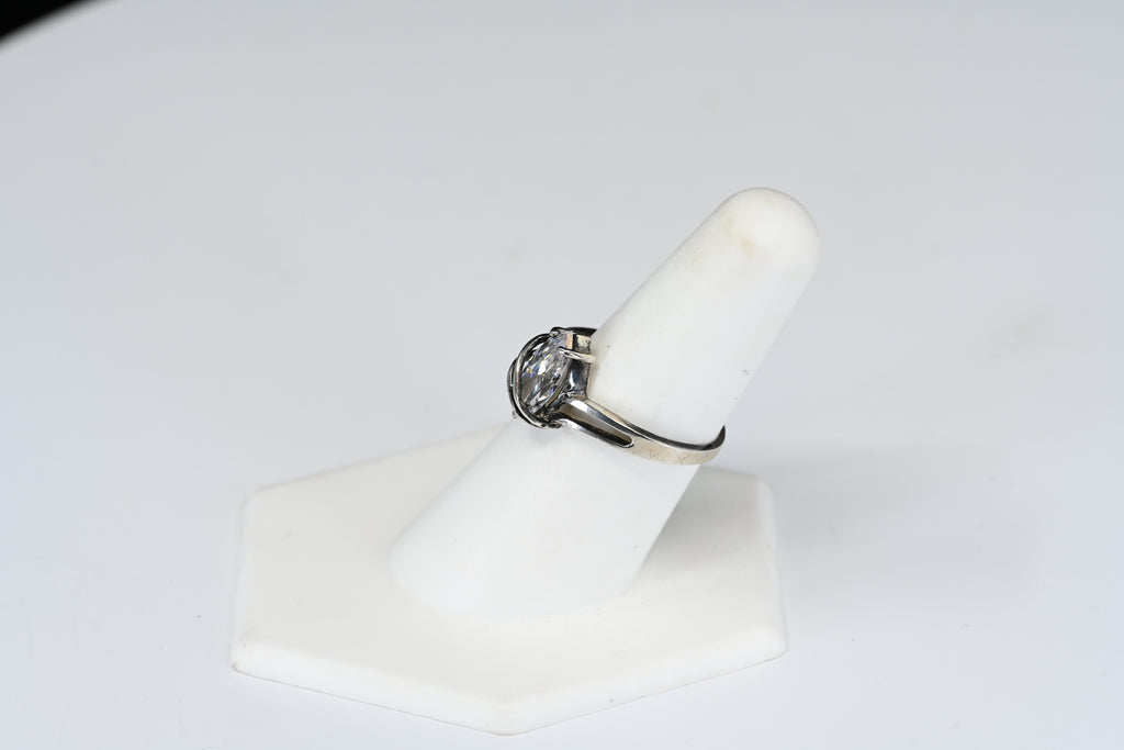 Sterling Silver Marquise Cut Colorless Stone Solitaire Ring