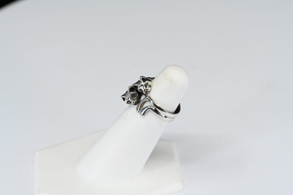 Sterling Silver Two Cat Ring