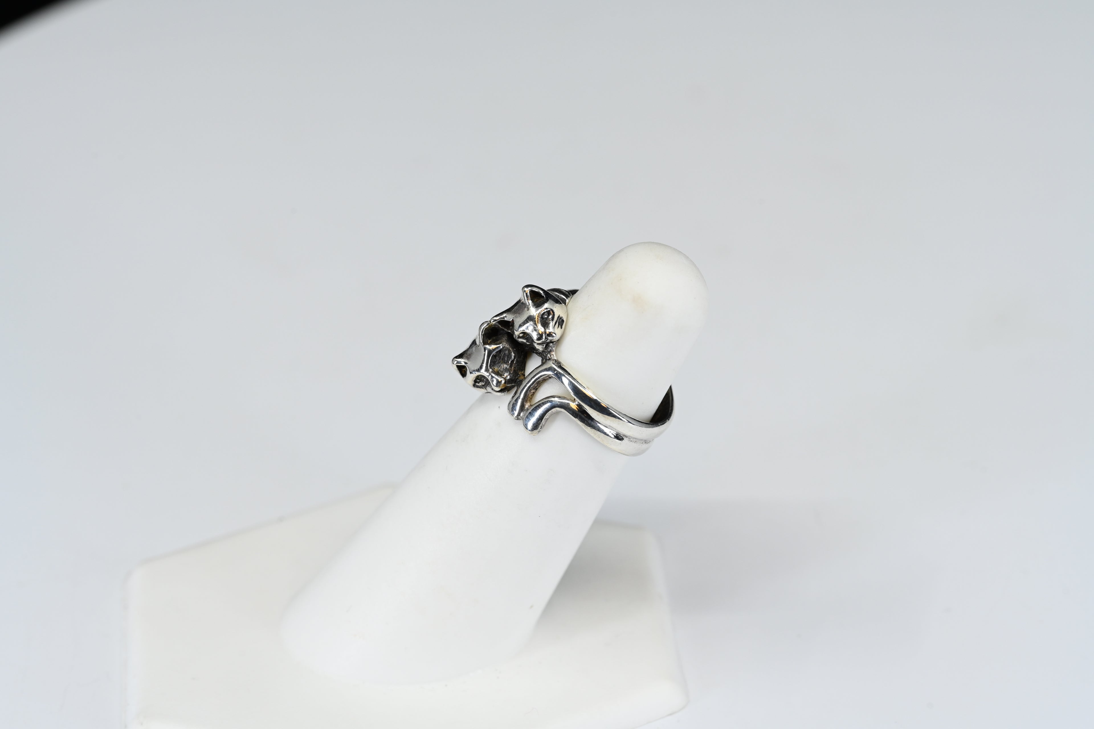 Sterling Silver Two Cat Ring