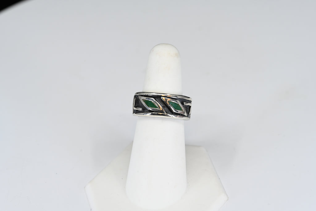 Sterling Silver Green Inlay Stone Band Ring