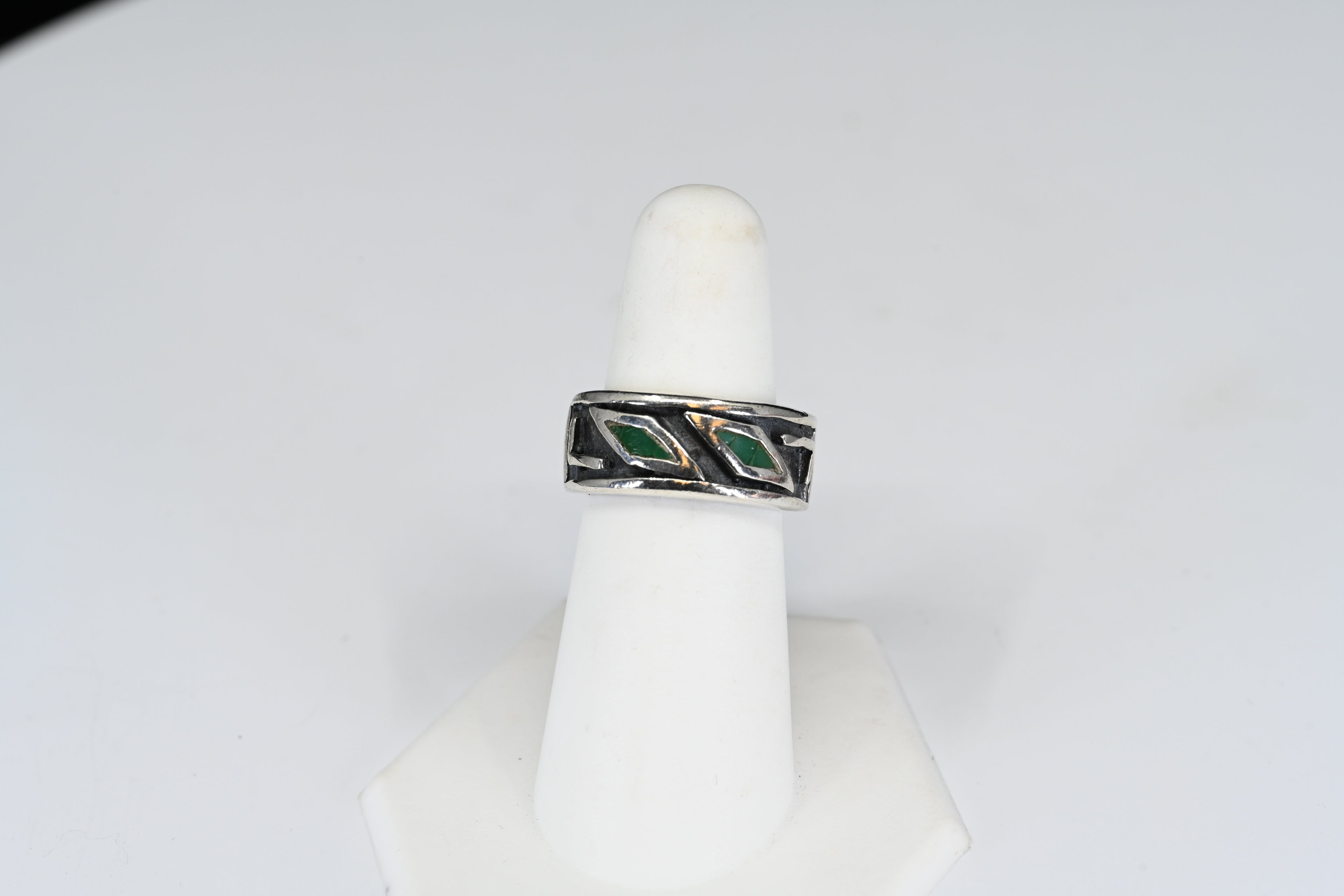 Sterling Silver Green Inlay Stone Band Ring