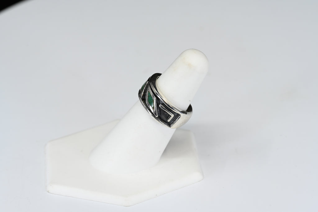 Sterling Silver Green Inlay Stone Band Ring