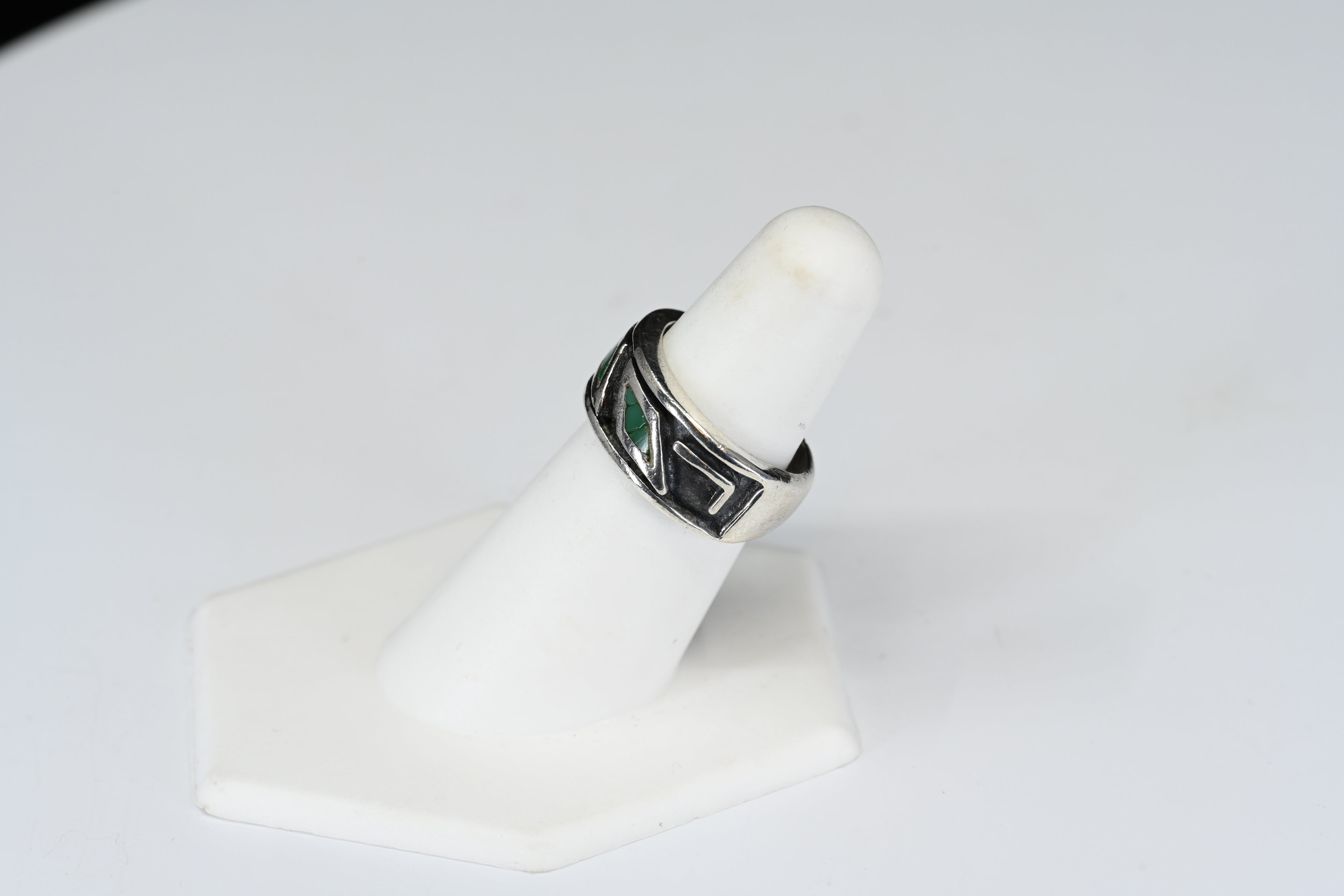 Sterling Silver Green Inlay Stone Band Ring