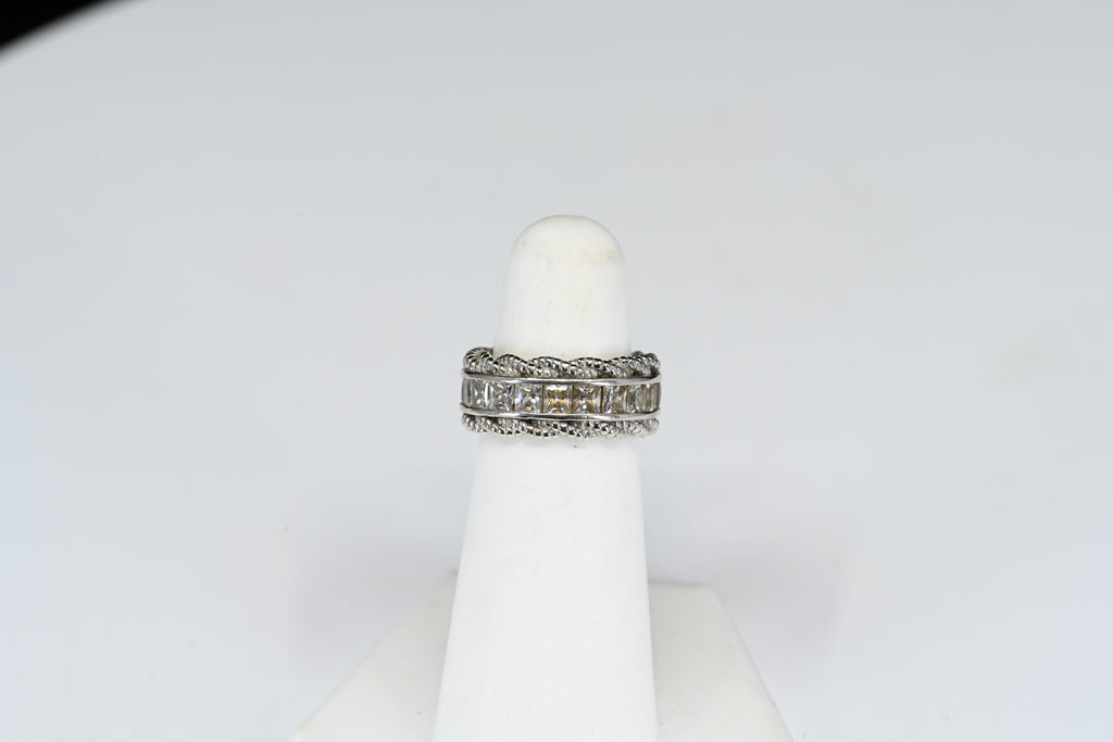 Sterling Silver Colorless Square Stone Band Ring