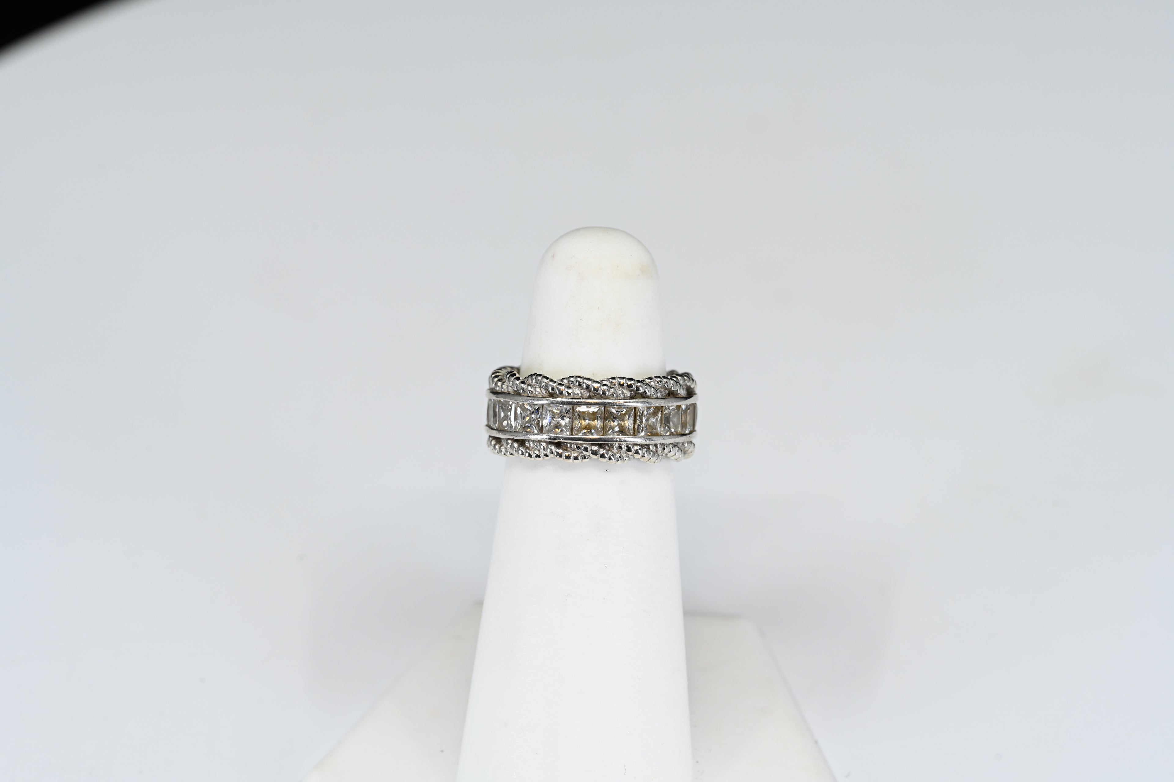 Sterling Silver Colorless Square Stone Band Ring